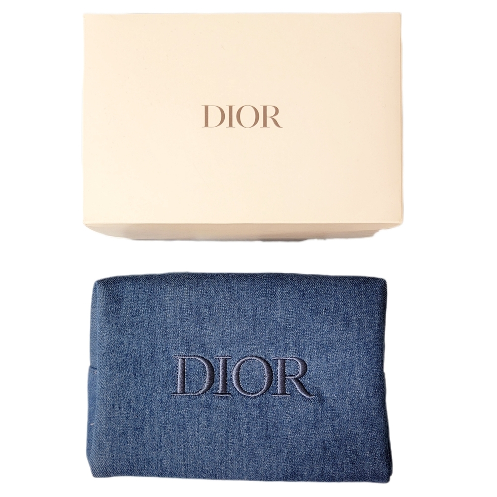 Dior Beauty blue denim cosmetic makeup bag organizer new with box